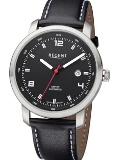 REGENT Herrenuhren-Herrenuhr Automatik 44 mm schwarz Lederband GM-2104