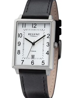 REGENT Herrenuhren-Herrenuhr eckig Titan Leder schwarz F1272