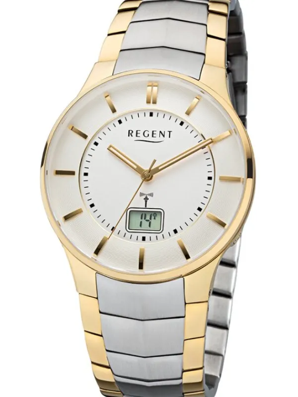 REGENT Herrenuhren-Herrenuhr Funk bicolor Gliederarmband FR-213