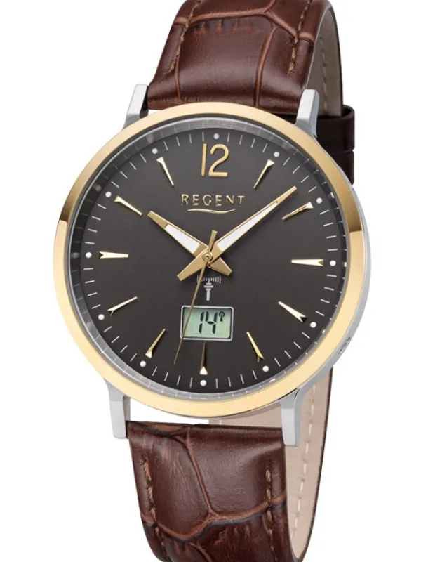 REGENT Herrenuhren-Herrenuhr Funk Leder braun FR244