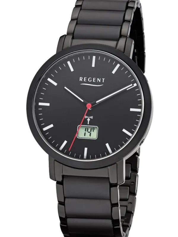 REGENT Herrenuhren-Herrenuhr Funk Stahl Keramik Schwarz FR-255