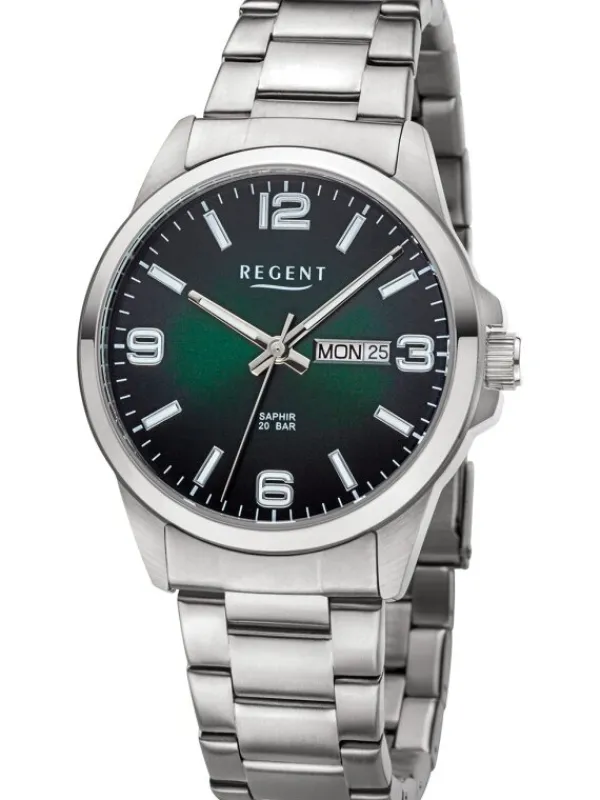 REGENT Herrenuhren-Herrenuhr Gliederband 20 bar grün F1529