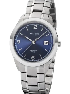 REGENT Herrenuhren-Herrenuhr Quarz blau Saphir Metallband F1193