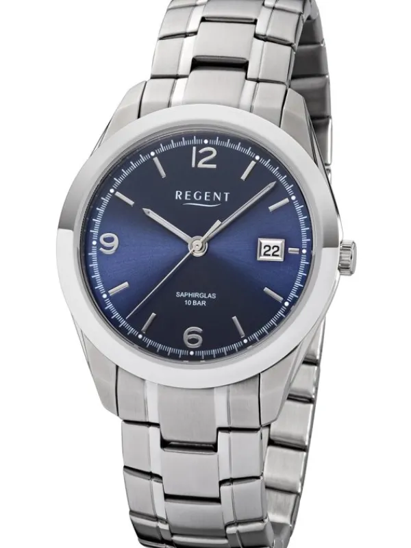 REGENT Herrenuhren-Herrenuhr Quarz blau Saphir Metallband F1193