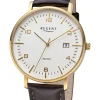 REGENT Herrenuhren-Herrenuhr Quarz goldf. Lederband Saphir F1517