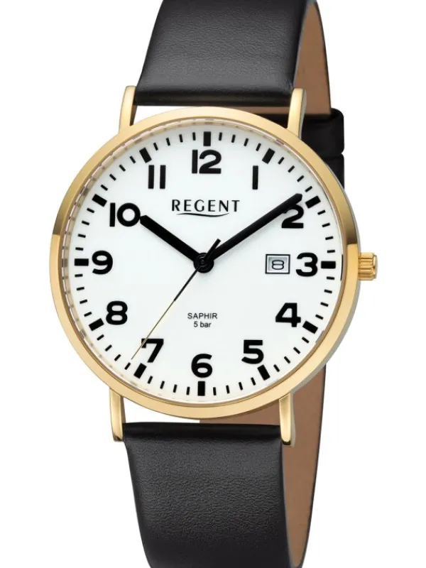 REGENT Herrenuhren-Herrenuhr Quarz goldf. Leder BA-797