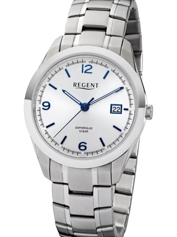 REGENT Herrenuhren-Herrenuhr Quarz silber Saphir Metallband F1194
