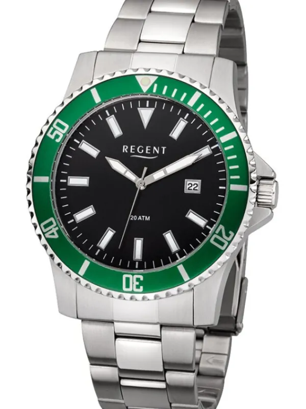 REGENT Herrenuhren-Herrenuhr Quarz Sport schw.grün F1184