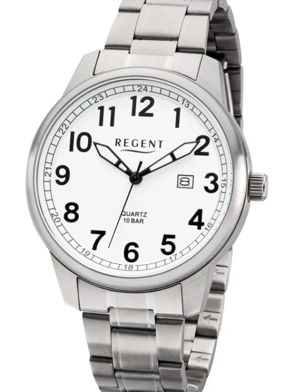 REGENT Herrenuhren-Herrenuhr Quarz weiß Gliederarmband F1275