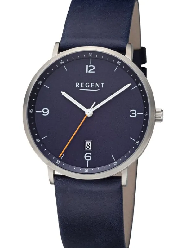 REGENT Herrenuhren-Herrenuhr Titan 39 mm blau Leder F1533