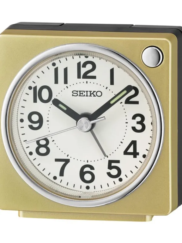 SEIKO Wecker + Co.-Wecker mit Schlummerfunktion, Quarzuhrwerk, rechteckig, gold QHE196G