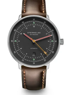 STERNGLAS Herrenuhren-HAMBURG Automatik neugraphit Band Bridle braun S02-HH39-BR03