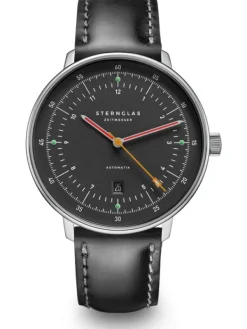 STERNGLAS Herrenuhren-HAMBURG Automatik neugraphit Band Bridle schwarz S02-HH39-BR02