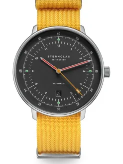 STERNGLAS Herrenuhren-HAMBURG Automatik neugraphit Band Field gelb S02-HH39-FI01