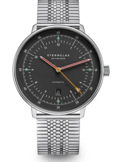STERNGLAS Herrenuhren-HAMBURG Automatik neugraphit Band SuperSlim silber S02-HH39-ME08