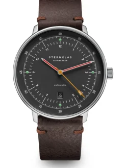 STERNGLAS Herrenuhren-HAMBURG Automatik neugraphit Band Vintage mokka S02-HH39-VI11