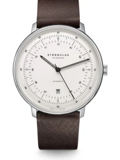 STERNGLAS Herrenuhren-HAMBURG AUTOMATIK Leder Braun Retro S02-HH10-VI11