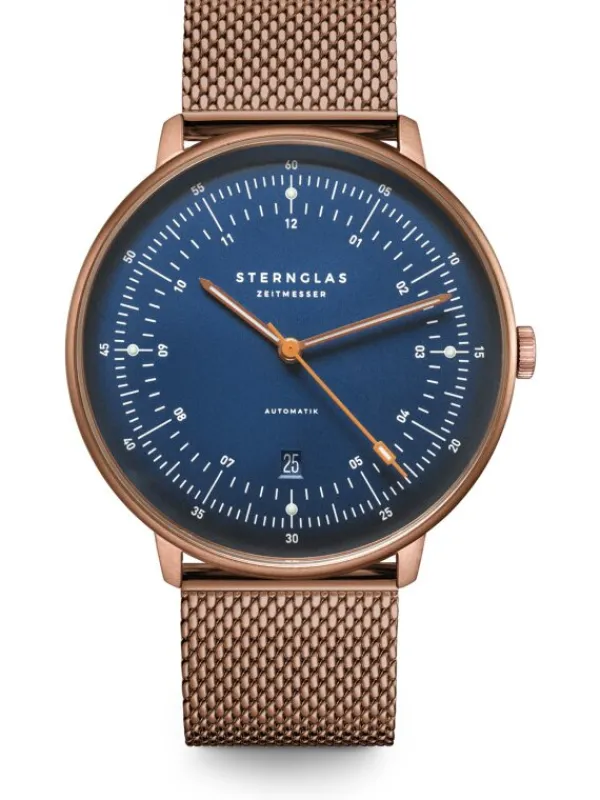 STERNGLAS Herrenuhren-HAMBURG AUTOMATIK blau Milanese bronze S02-HH27-MI11