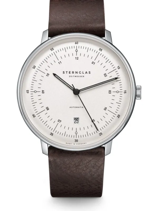 STERNGLAS Herrenuhren-HAMBURG AUTOMATIK Leder Braun Retro S02-HH10-VI11