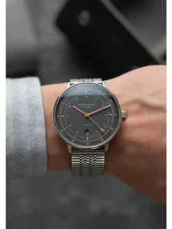 STERNGLAS Herrenuhren-HAMBURG Automatik neugraphit Band SuperSlim silber S02-HH39-ME08