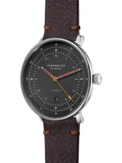 STERNGLAS Herrenuhren-HAMBURG Automatik neugraphit Band Vintage mokka S02-HH39-VI11