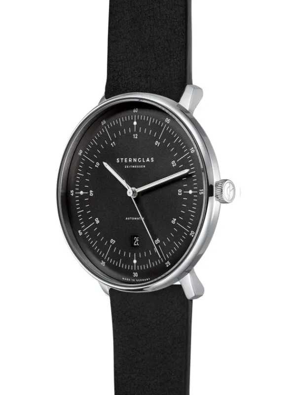 STERNGLAS Herrenuhren-Hamburg Automatik anthrazit-satiniert Leder vintage S02-HH11-VI15