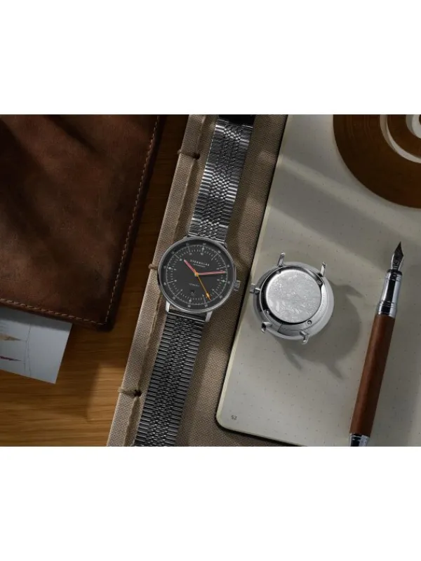 STERNGLAS Herrenuhren-HAMBURG Automatik neugraphit Band SuperSlim silber S02-HH39-ME08