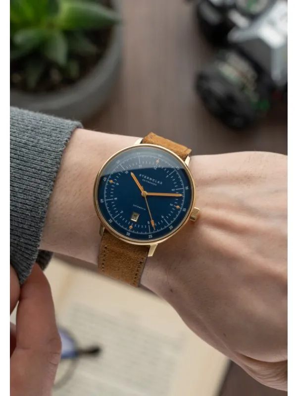 STERNGLAS Herrenuhren | Damenuhren-HAMBURG Automatik Edition Marine Band braun S02-HHM07-WL02