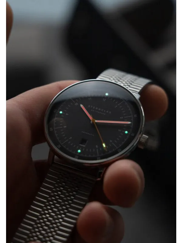 STERNGLAS Herrenuhren-HAMBURG Automatik neugraphit Band SuperSlim silber S02-HH39-ME08