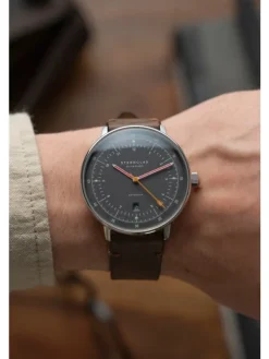 STERNGLAS Herrenuhren-HAMBURG Automatik neugraphit Band Vintage mokka S02-HH39-VI11