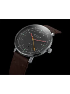 STERNGLAS Herrenuhren-HAMBURG Automatik neugraphit Band Vintage mokka S02-HH39-VI11