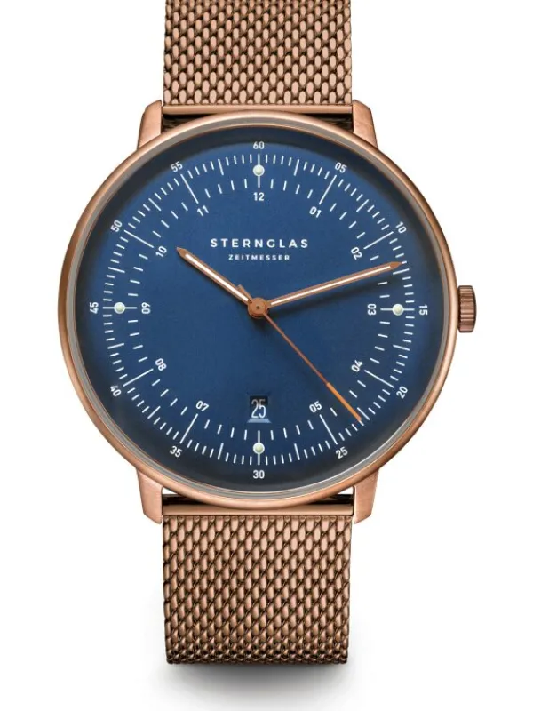 STERNGLAS Herrenuhren-HAMBURG blau Milanaise bronze S01-HH27-MI11