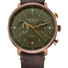 STERNGLAS Herrenuhren | Damenuhren-HAMBURG Chrono dunkelgrün Band Vintage mokka S01-HC35-VI17