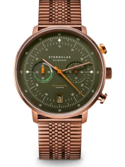 STERNGLAS Herrenuhren | Damenuhren-HAMBURG Chrono dunkelgrün Metallband S01-HC35-ME10