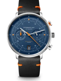STERNGLAS Herrenuhren-HAMBURG Chrono Edition Küste dunkelblau silber Editionsband Küste nero orange S01-HC06-EB05