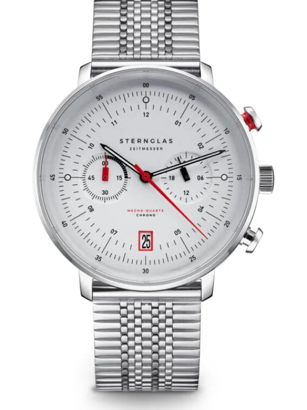 STERNGLAS Herrenuhren | Damenuhren-HAMBURG Chrono silber Metallarmband S01-HC10-ME08