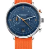 STERNGLAS Herrenuhren-HAMBURG Chrono Edition Küste dunkelblau silber Band Field signalorange S01-HC06-FI02