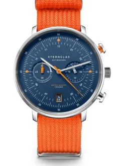 STERNGLAS Herrenuhren-HAMBURG Chrono Edition Küste dunkelblau silber Band Field signalorange S01-HC06-FI02