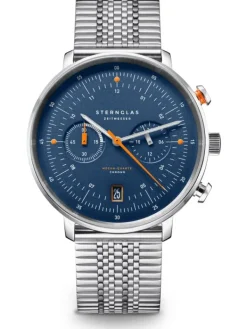 STERNGLAS Herrenuhren-HAMBURG Chrono Edition Küste dunkelblau silber Band SuperSlim S01-HC06-ME08