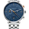 STERNGLAS Herrenuhren-HAMBURG Chrono Edition Küste dunkelblau silber Gliederarmband S01-HC06-ME13