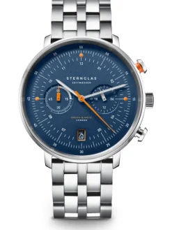 STERNGLAS Herrenuhren-HAMBURG Chrono Edition Küste dunkelblau silber Gliederarmband S01-HC06-ME13