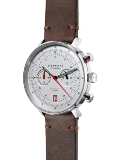 STERNGLAS Herrenuhren | Damenuhren-HAMBURG Chrono silber Band Vintage mokka S01-HC10-VI11