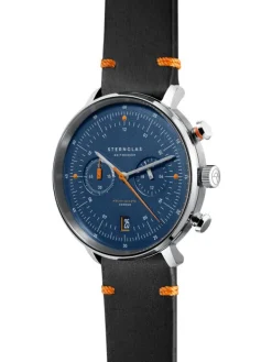 STERNGLAS Herrenuhren-HAMBURG Chrono Edition Küste dunkelblau silber Editionsband Küste nero orange S01-HC06-EB05