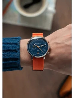 STERNGLAS Herrenuhren-HAMBURG Chrono Edition Küste dunkelblau silber Band Field signalorange S01-HC06-FI02
