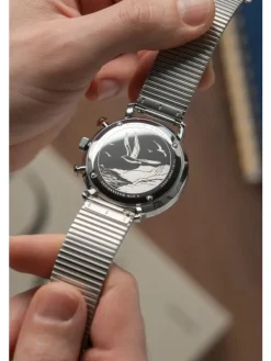 STERNGLAS Herrenuhren-HAMBURG Chrono Edition Küste dunkelblau silber Band SuperSlim S01-HC06-ME08