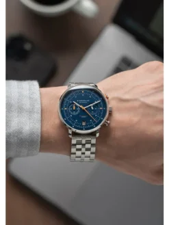 STERNGLAS Herrenuhren-HAMBURG Chrono Edition Küste dunkelblau silber Gliederarmband S01-HC06-ME13