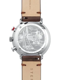 STERNGLAS Herrenuhren | Damenuhren-HAMBURG Chrono silber Band Vintage mokka S01-HC10-VI11