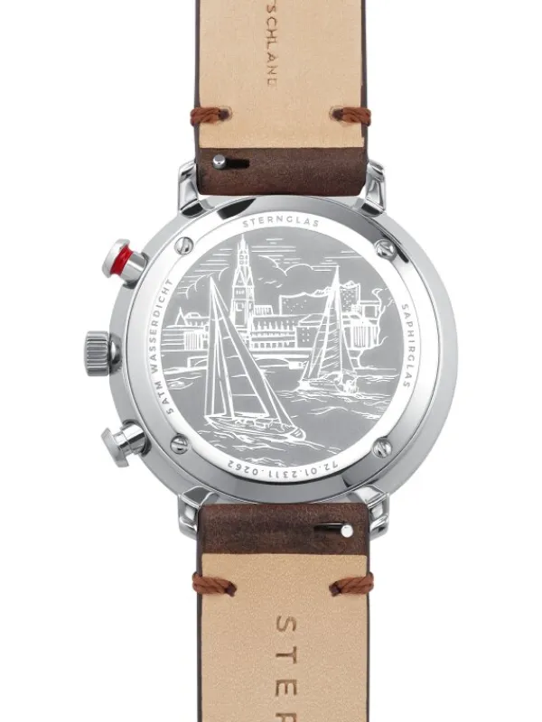 STERNGLAS Herrenuhren | Damenuhren-HAMBURG Chrono silber Band Vintage mokka S01-HC10-VI11