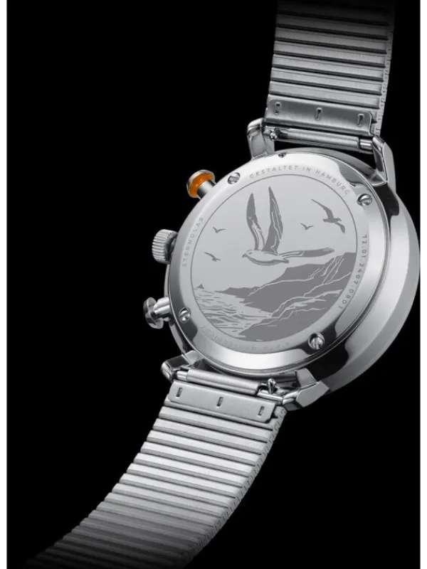 STERNGLAS Herrenuhren-HAMBURG Chrono Edition Küste dunkelblau silber Band SuperSlim S01-HC06-ME08