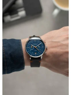 STERNGLAS Herrenuhren-HAMBURG Chrono Edition Küste dunkelblau silber Editionsband Küste nero orange S01-HC06-EB05